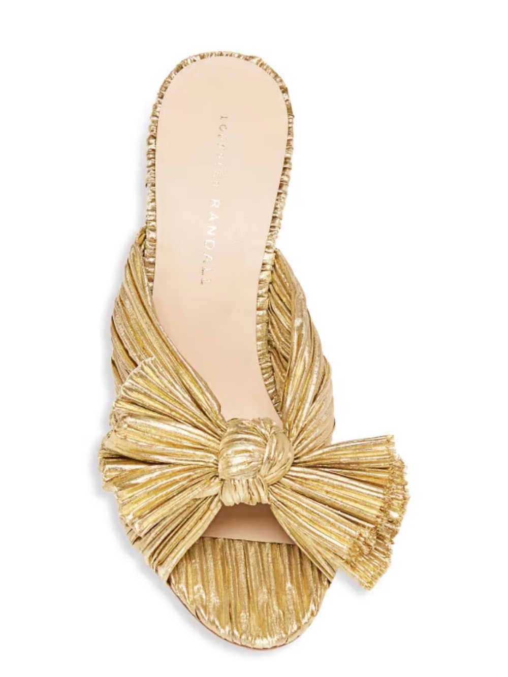Loeffler Randall Metallic Gold Pleated Knot Slide size 9B